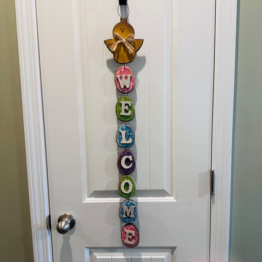 Easter WELCOME Hanging Door Decoration With Chick and Easter Eggs Spring Decor